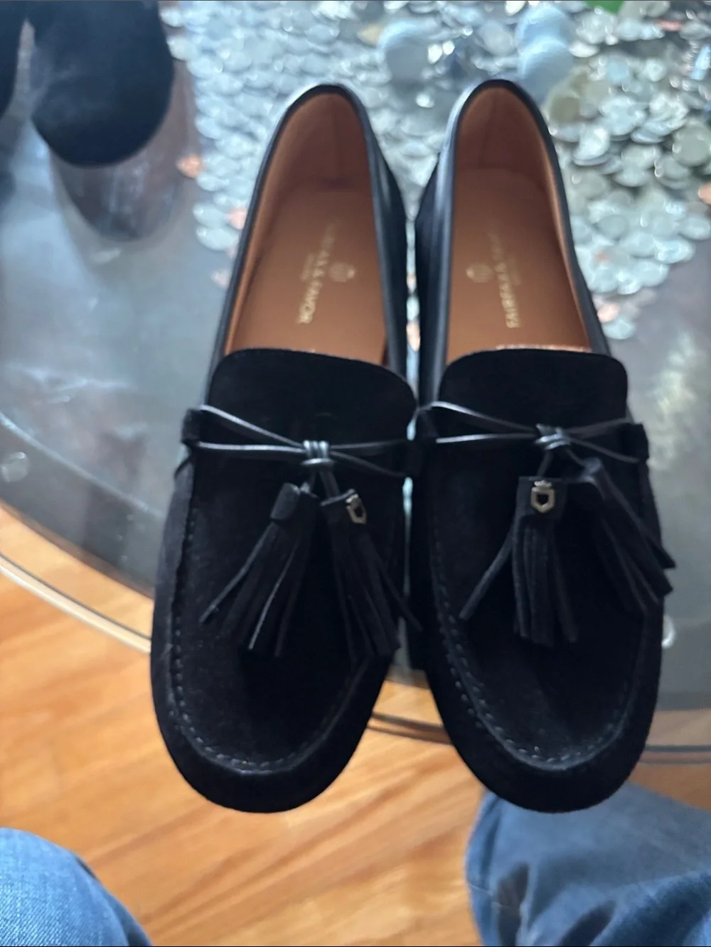 Cole Haan Black Suede Tassel Moc Toe Loafers